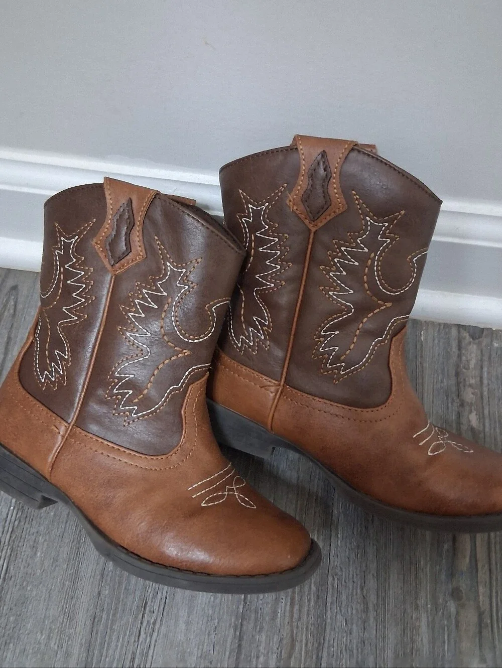 Kids Brown Two-Tone Western Cowboy Boots